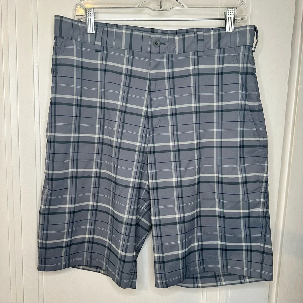 Nike Golf Men's Blue Gray Checkered Flat Front Shorts